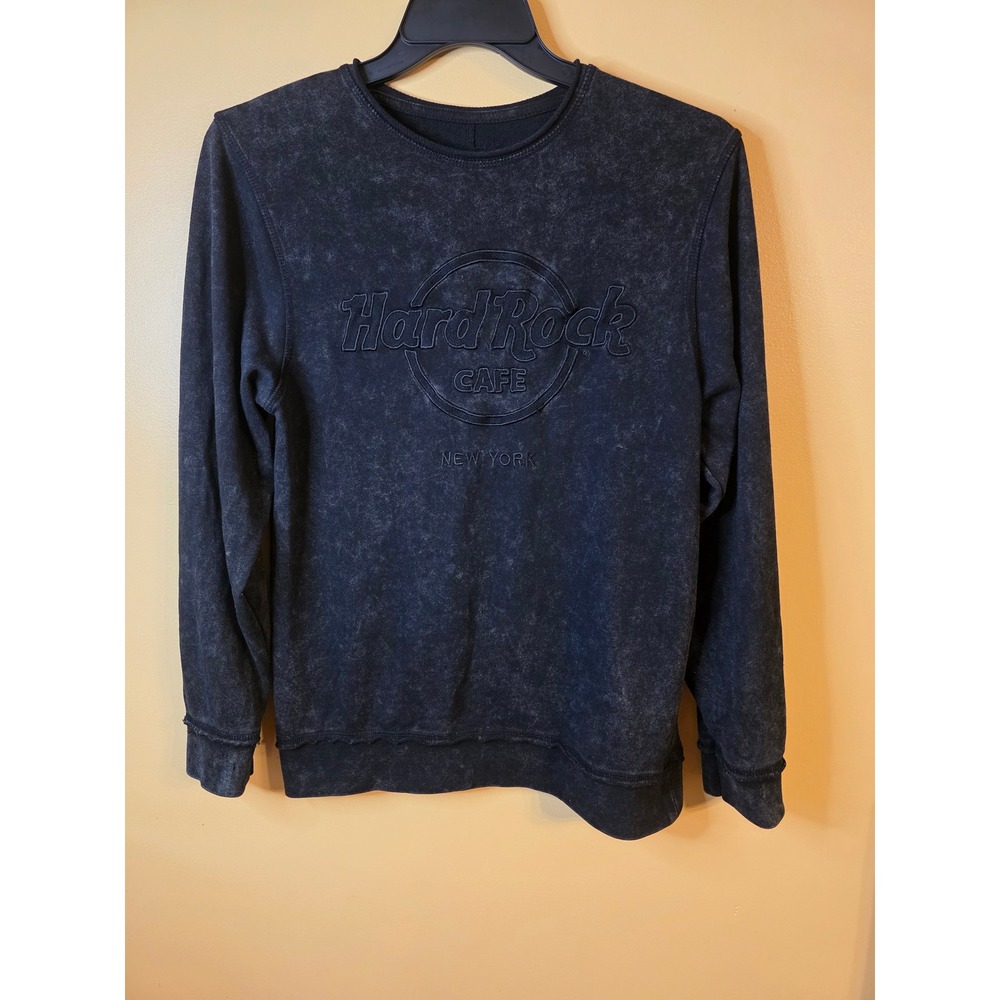 Hard Rock Cafe New York Sweatshirt Small Black Acid Wash Embossed Logo Pullover